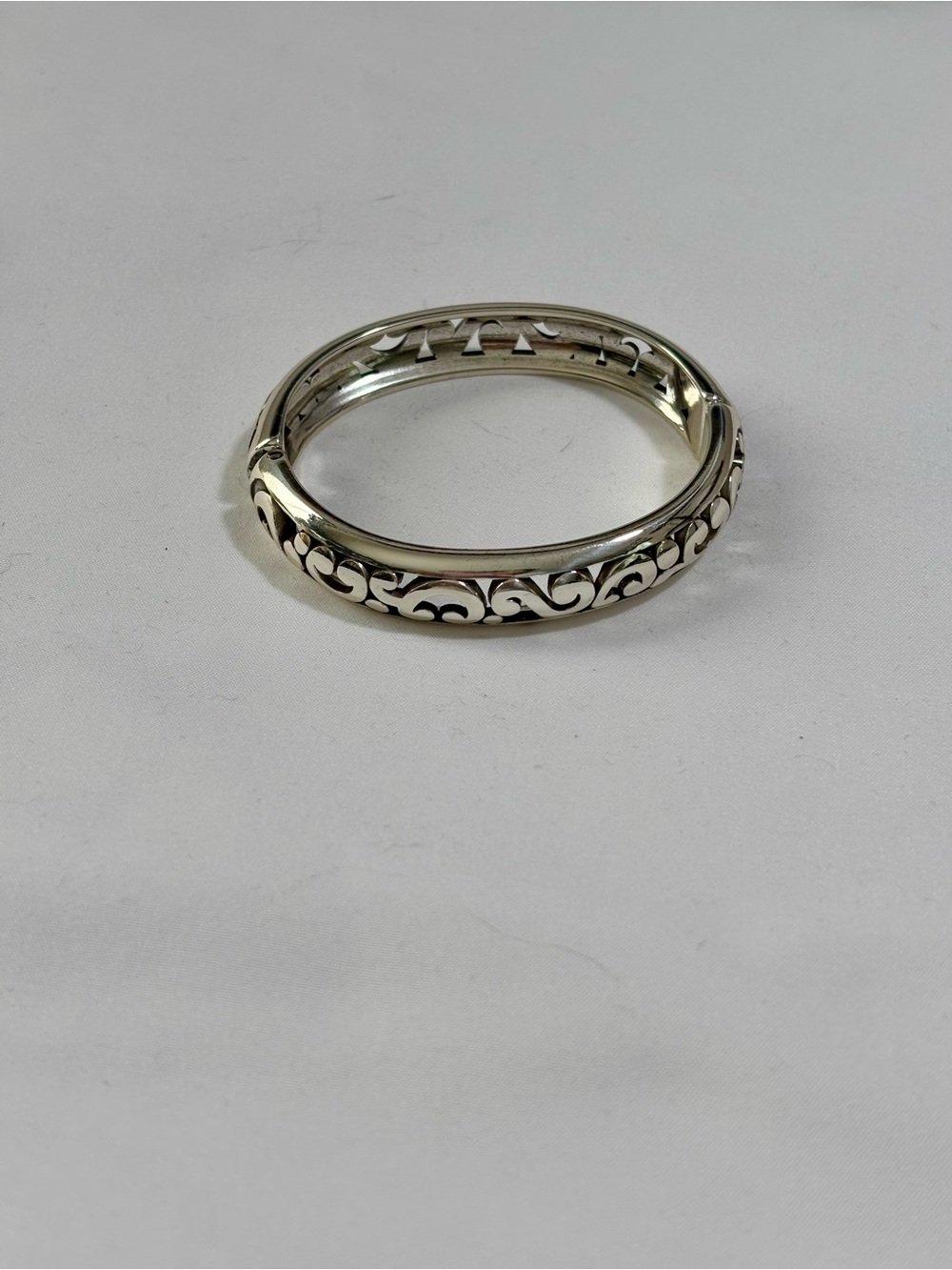 Brighton Silver-plated  Filigree Contempo Openwork Hinged Bangle Bracelet - Picture 2 of 4